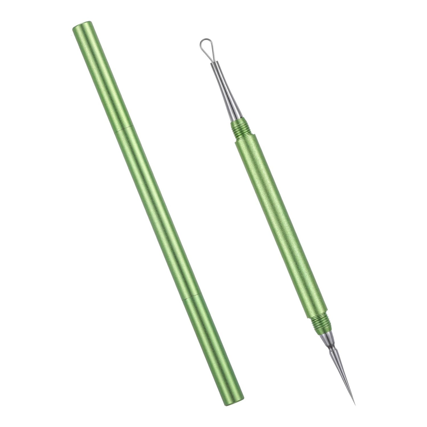 Yuanchu 2-in-1 Stainless Steel Acne Removal Needle, Professional Acne Extractor Tool Whitehead Blackhead Remover Tool Pimple Popper Tool Double Ended Needle with Cap (Green)