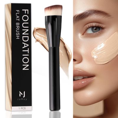 JoMay Foundation Brush for Liquid Makeup, Flat Top Kabuki Professional Make up Brushes for Blending, Cream, Powder,Blush Buffing Stippling Face Makeup Tools, Black