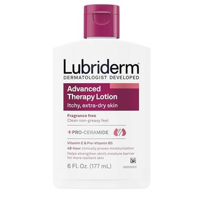 Lubriderm Advanced Therapy Fragrance Free Moisturizing Hand &amp; Body Lotion + Pro-Ceramide with Vitamins E &amp; Pro-Vitamin B5, Intense Hydration for Itchy, Extra Dry Skin, Non-Greasy, 6 fl. oz