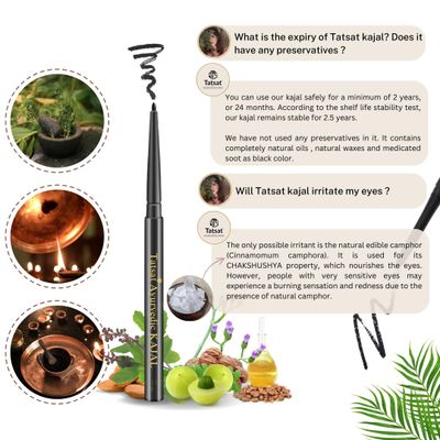 Tatsat Ayurvedic herbal Kajal | Natural, Lead-Free & Chemical-Free Eye Care | Soothing Formula for Everyday Use | Safe for All Skin Types | Made with Triphala, Chakshushya Herbs, Castor Oil etc