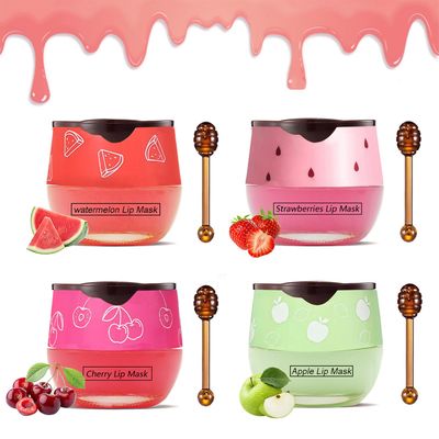 Lip Balm Honey Pot &amp; fruit Sleeping Lip Mask,Fade Lip Lines Balm Lip Balm,Propolis Moisturizing Honey Lip Mask Lip Balm,Hydrating &amp; Prevention Dry and Cracked (Strawberries&amp;watermelon&amp;Cherry&amp;lime)