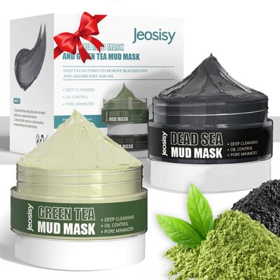 jeosisy Face Clay Mask-Facial Dead Sea Mud Mask,Green Tea Mud Mask,Purifying Pore,Remove Blackheads,Control Oil,Anti Aging,Travel Size Mother&#39;s Day Gift Sets for Women and Men-2.8Oz*2