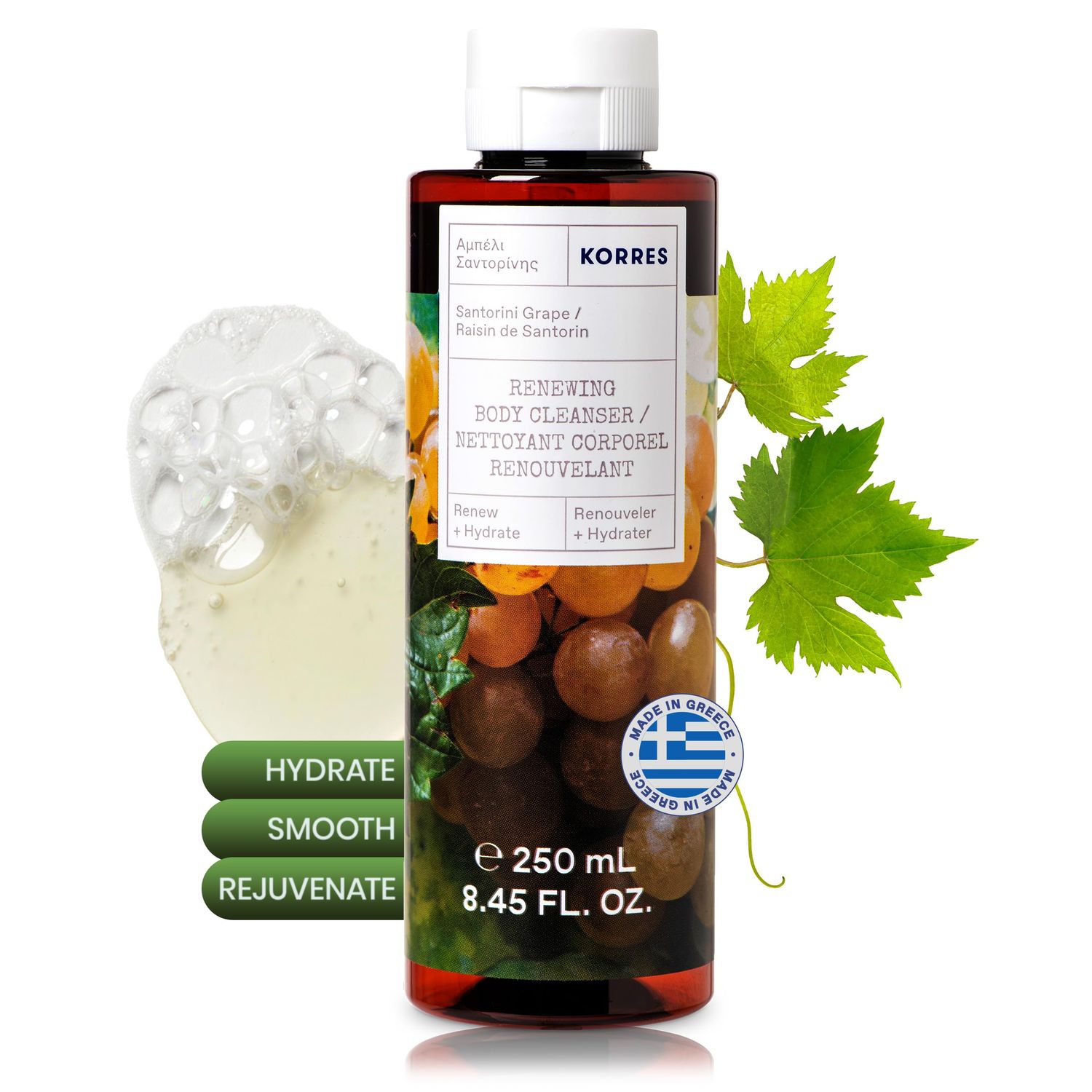 KORRES Renewing Body Cleanser, Santorini Grape, 8.45 fl. Oz.