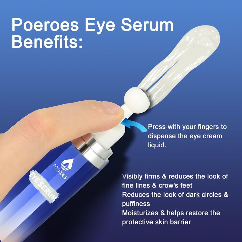 Poeroes Eye Serum with 8% Caffeine 8% Retinol Hyaluronic Acid Niacinamide peptides for Puffy Eye Bags Fine Lines Dark Circles Wrinkles, Under Eye Cream with 360 Eye Roller Massage Ball, 0.5 fl. oz