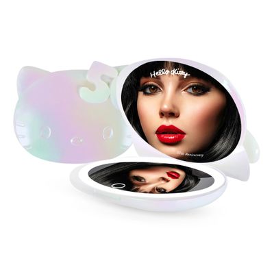 Impressions Vanity Hello Kitty Kawaii Lighted Compact Mirror for Purses, Double Sided Travel Makeup Mirror with 2X Magnification, Adjustable LED Lighting and Soft Touch Switch