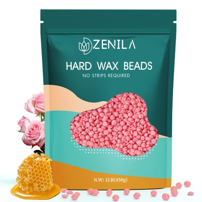 ZENILA Hard Wax Beads with 30% Beeswax for Sensitive Skin, Waxing Beads for Hair Removal, Bikini, Face, Eyebrow, Lip, underarms, Painless Wax Beans for Women, Bulk for All Body, Pink, 1LB