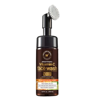 WOW Skin Science Vitamin C Face Wash w/Face Brush - Foaming Facial Cleanser - Facial Skin Care Products - Acne Face Wash for Women - Exfoliating Face Wash Men&#39;s Scrub - All Skin Types (150ml)