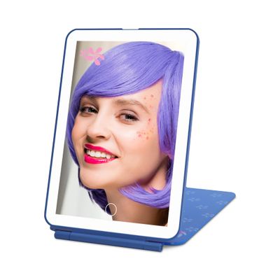 Impressions Vanity Disney Stitch TouchPad Mini LED Makeup Mirror for Purse, Ultra Slim Travel Mirror with Tri Tone Lights, Flip Cover, Adjustable Brightness, and Touch Screen Switch (Blue)