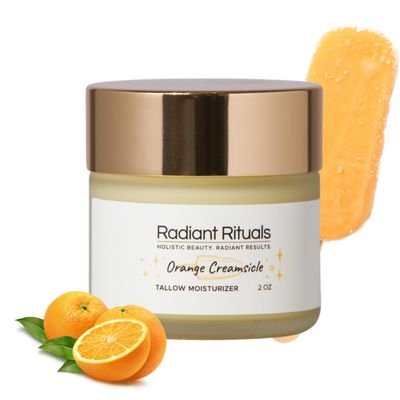 Orange Creamsicle Beef Tallow Balm &amp; Moisturizer For Skin W/Coconut Oil, Shea Butter, Jojoba Oil, Raw Honey, Vitamin E Oil, Beeswax &amp; Essential Oils (Vanilla &amp; Sweet Orange) Non-Toxic Skincare - 2oz.