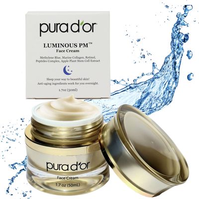 PURA D&#39;OR 1.7 Oz Luminous PM Face Cream - Methylene Blue, Marine Collagen, Retinol, Peptides, Apple Stem Cell Extract - Anti-Aging Nighttime Moisturizer - Overnight Facial Treatment For Women &amp; Men