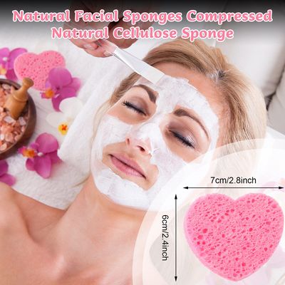 Patelai 50 Count Heart Compressed Facial Sponges Pink Heart Shaped Face Sponge Face Cleansing Sponges Exfoliating Sponges Makeup Remover Sponge Pads Skincare sponges for Travel Home Valentine's Day