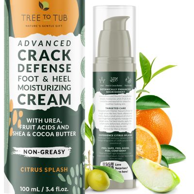 Tree to Tub Foot Cream for Dry Cracked Heels and Feet - Foot Lotion for Dry Cracked Feet, Non-Greasy Foot Moisturizer Urea Cream w/Softening Shea Cocoa Butter, Citrus Foot Care for Women &amp; Men