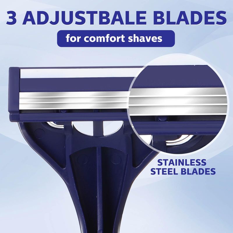 Wovnet 100 Pcs 3-blade Disposable Razors for Men Bulk Comfort Men's Disposable Razors Navy Blue Disposable Razor Disposable Head Razor for Sensitive Skin Razor Kit for Men