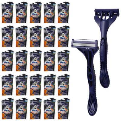 Wovnet 100 Pcs 3-blade Disposable Razors for Men Bulk Comfort Men&#39;s Disposable Razors Navy Blue Disposable Razor Disposable Head Razor for Sensitive Skin Razor Kit for Men