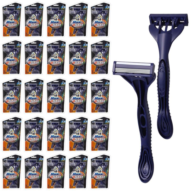 Wovnet 100 Pcs 3-blade Disposable Razors for Men Bulk Comfort Men's Disposable Razors Navy Blue Disposable Razor Disposable Head Razor for Sensitive Skin Razor Kit for Men