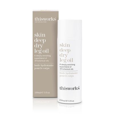 THISWORKS skin deep dry leg oil: Deeply Enriching Blend of 9 Essential Oils for Shiny, Soft Skin, 5.28 Fl Oz (150ml)