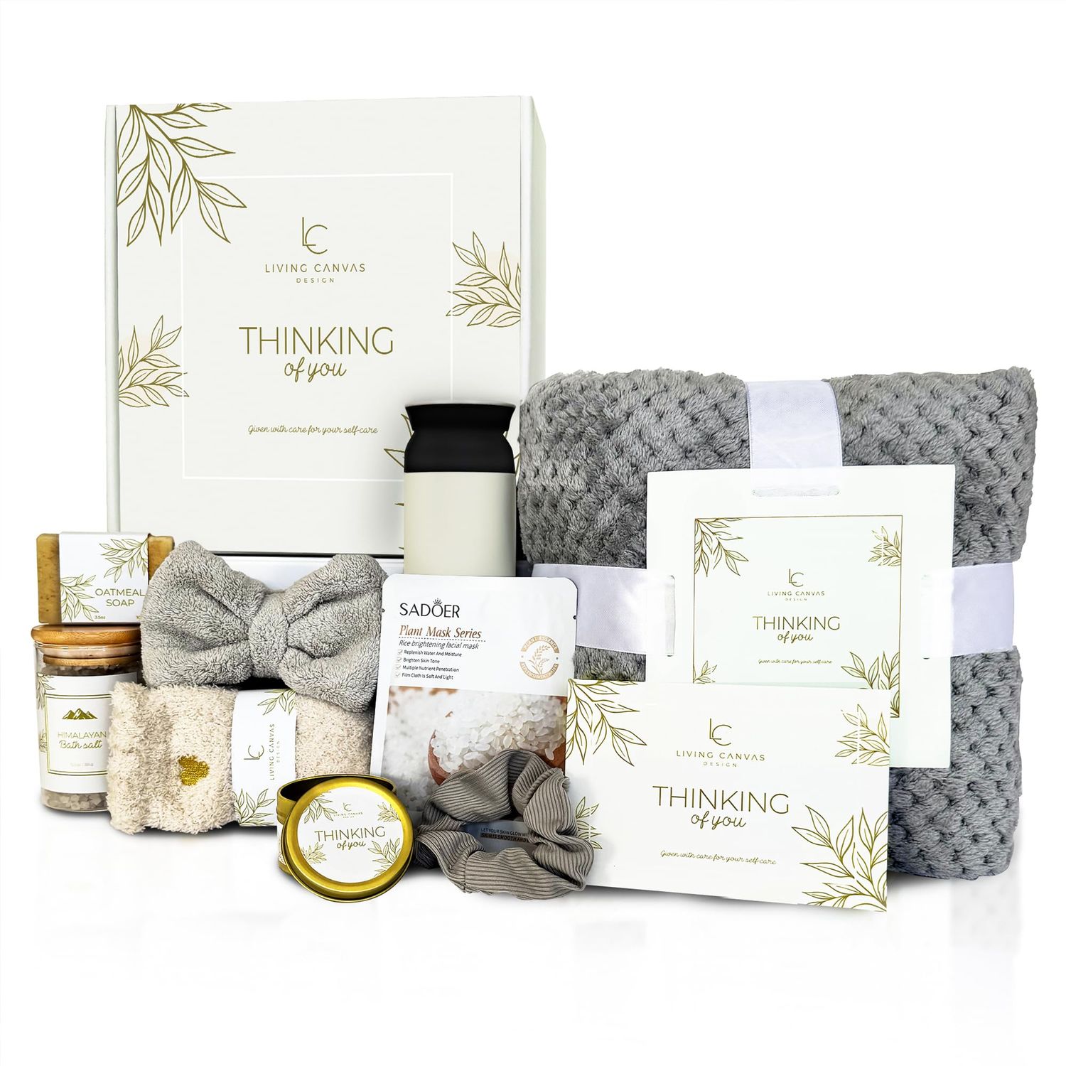 Self Care Gifts for Women 11 Piece, Womens Get Well Gifts for Mom Girlfriend Wife Daughter, Womens Spa Gifts Baskets With Bath Salts, Oatmeal Soap, Blanket, Encouraging Inspirational Gift Basket, Whi