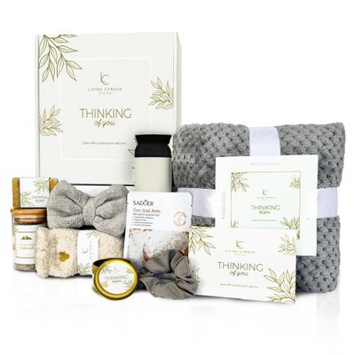 Self Care Gifts for Women 11 Piece, Womens Get Well Gifts for Mom Girlfriend Wife Daughter, Womens Spa Gifts Baskets With Bath Salts, Oatmeal Soap, Blanket, Encouraging Inspirational Gift Basket, Whi
