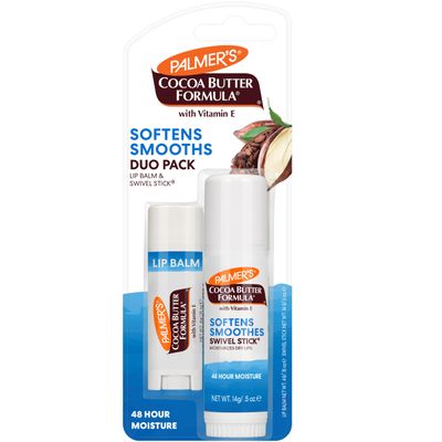 Palmer&#39;s Cocoa Butter Formula Duo Pack, Moisturizing Swivel Stick and Lip Balm with Vitamin E, All Day Moisturization, For use on Lips, Dry Patches, Marks &amp; Scars (Pack of 2)