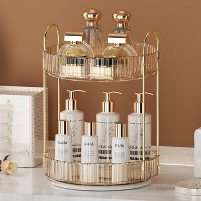 nohozi 360 Rotating Makeup Organizer2 Tier Skin Care OrganizerLarge Capacity Skincare Make Up Storage Perfume Organizers for Bathroom Counter, Cosmetic Lipstick Dresser Organizer