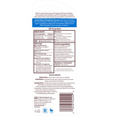 Palmer's Cocoa Butter Formula Duo Pack, Moisturizing Swivel Stick and Lip Balm with Vitamin E, All Day Moisturization, For use on Lips, Dry Patches, Marks &amp; Scars (Pack of 2)