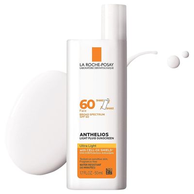La Roche-Posay Anthelios Light Fluid Facial Sunscreen SPF 60 | Lightweight Sunscreen For Face | Fluid Texture | Broad Spectrum SPF + Antioxidants | Oil Free &amp; Oxybenzone Free | Travel Size 1.7 Fl. Oz.