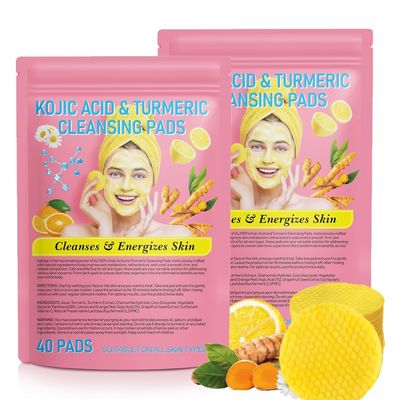 Kojic Acid and Turmeric Cleansing Pads, 80pcs Turmeric Kojic Acid Cleansing Pads with Vitamin B5, Vitamin C Turmeric, Face Pads, Sugar Turmeric Cleansing Pads for Face
