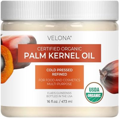 velona USDA Certified Organic Palm Kernel Oil - 16 Fl Oz | 100% Pure and Natural Carrier Oil | Refined, Cold Pressed | Face, Hair, Body &amp; Skin Care | Use Today - Enjoy Results