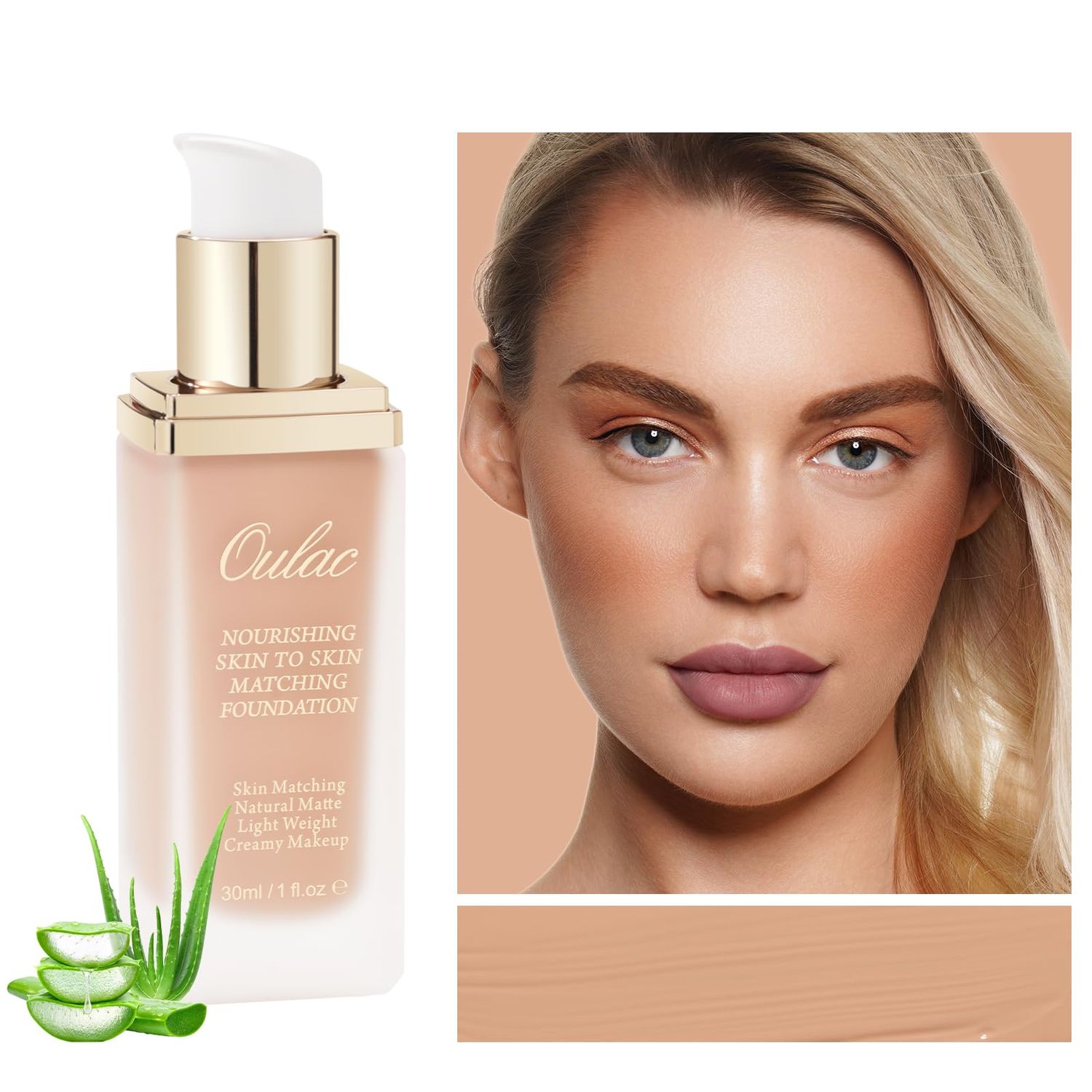 Oulac Foundation Make Up, Skincare Infused With Aloe Leaf And Vitamin E, Medium to High Coverage Liquid Foundation, Foundation Vegan 30ml, ShadeHoney 09