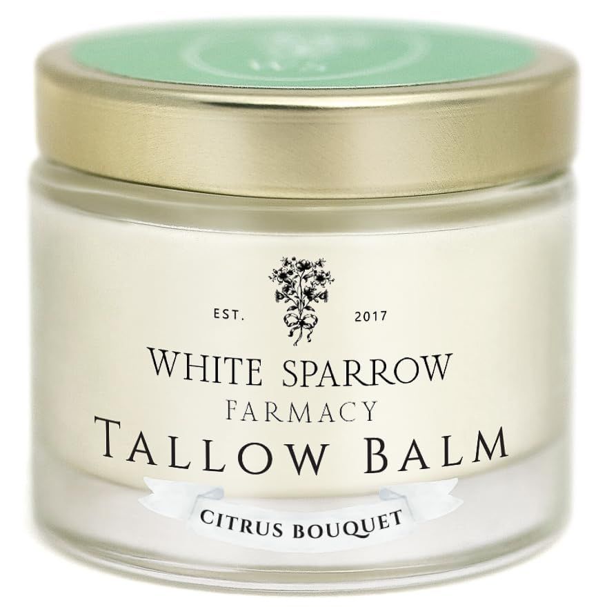 White Sparrow Farmacy Organic Grass Fed Tallow Balm - (Citrus Bouquet) Organic Tallow from Grass Fed Cows &amp; All Organic ingredients. For Face and Body. (2.0 oz)