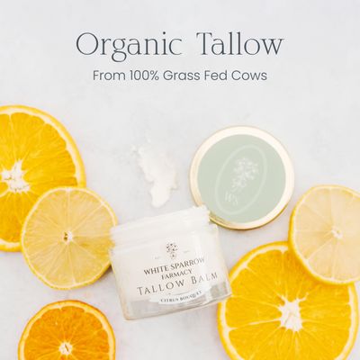White Sparrow Farmacy Organic Grass Fed Tallow Balm - (Citrus Bouquet) Organic Tallow from Grass Fed Cows & All Organic ingredients. For Face and Body. (2.0 oz)