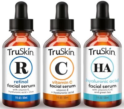 TruSkin Face Serum Trio - Hyaluronic Acid, Vitamin C &amp; Retinol Serum for Face - Anti Aging Skin Care Set for Women - Skincare for Bright, Smooth, Firm &amp; Hydrated Skin, 1 fl oz, 3 Bottles