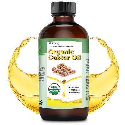 MMPANG Organic Castor Oil, USDA Certified, 100% Pure, Cold-Pressed, Hexane Free, Unrefined for Hair Growth, Thicker Lashes, Eyebrows &amp; Moisturizes Skin (Glass Bottle 8.45 OZ)