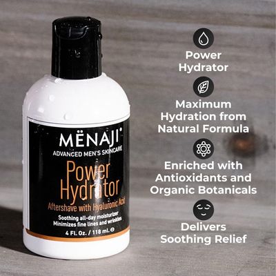MNAJI Power Hydrator Aftershave - Razor Burn Relief - Mens Aftershave - Razor Bump & Ingrown Hair Treatment - After Shave Lotion - Mens Face Care - Hyaluronic Acid - Stocking Stuffer for Men