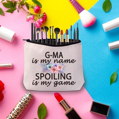 PWHAOO Grandma G-ma Gift G-ma Is My Name Spoiling Is My Game Best G-ma Ever Cosmetic Make Up Storage Bag Gift (G-ma Bag)