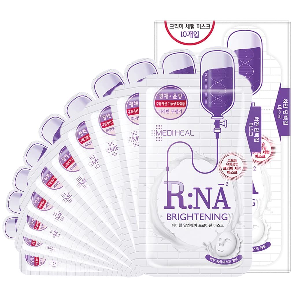 Mediheal R:NA Proatin Sheet Mask, Pack of 10, Skin Radiance and Clearing Face Mask with Amino Acids and Niacinamide, High Moisture Creamy Essence, Improving Skin Tone for Dull Skin