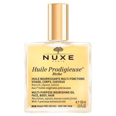 Nuxe Huile Prodigieuse Riche Nourishing Oil - Intense Hydration &amp; Luxurious Radiant Glow for Face, Body &amp; Hair, 3.3 Fl.Oz