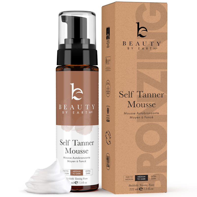 Self Tanner Mousse - USA Made with Natural &amp; Organic Ingredients, Self Tanning Mousse for Dark Fake Tan, Sunless Tanner, Clear &amp; Non Toxic Tanning Foam for Streak Free Finish, No Nasty Smell