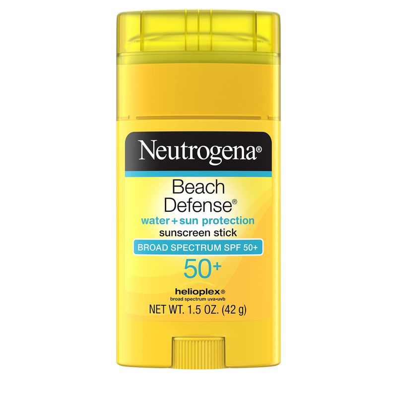 Neutrogena Beach Defense Water-Resistant SPF 50+ Sunscreen Stick, Broad Spectrum UVA/UVB Protection, PABA- &amp; Oxybenzone-Free Face &amp; Body Sunscreen Stick, Hands-Free Application, 1.5 oz