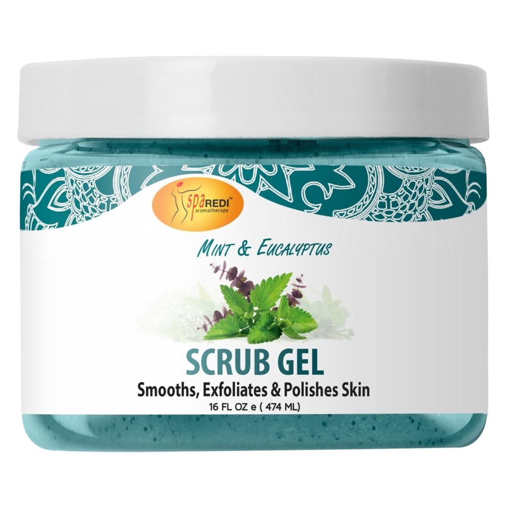SPA REDI - Exfoliating Scrub Pumice Gel, Mint and Eucalyptus, 16 oz - Manicure, Pedicure and Body Exfoliator Infused with Hyaluronic Acid, Amino Acids, Panthenol and Comfrey Extract