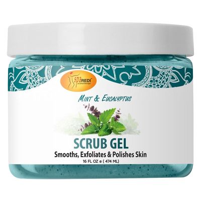 SPA REDI - Exfoliating Scrub Pumice Gel, Mint and Eucalyptus, 16 oz - Manicure, Pedicure and Body Exfoliator Infused with Hyaluronic Acid, Amino Acids, Panthenol and Comfrey Extract