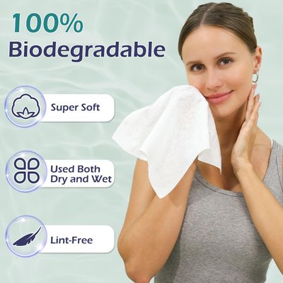 PureSoftness Disposable Face Towel, 100% Cotton, Extra Large 12" x 10", Soft Dry Wipe Face Wash, Makeup Remover, Biodegradable Towelette for Sensitive Skin 80 Count (1 Pack)