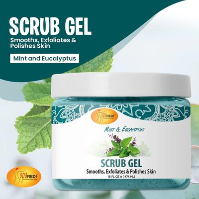 SPA REDI - Exfoliating Scrub Pumice Gel, Mint and Eucalyptus, 16 oz - Manicure, Pedicure and Body Exfoliator Infused with Hyaluronic Acid, Amino Acids, Panthenol and Comfrey Extract