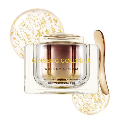 Nature Republic Ginseng Gold Silk Watery Cream 2.11 Oz(60g)-6 Years Korean Ginseng, 99.9% Pure Gold Premium Skin Care, Anti-Aging Moisturizer for Skin, Wrinkle Care with Ginseng Saponins