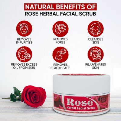 HERBOGANIC Rose Herbal Facial Scrub | Pure Herbal |Exfoliating Rose Scrub for Cleansing and Nourishing | Rose Body Wash Scrub | All Natural | Equally Effective for Men and Women | 5.30 oz