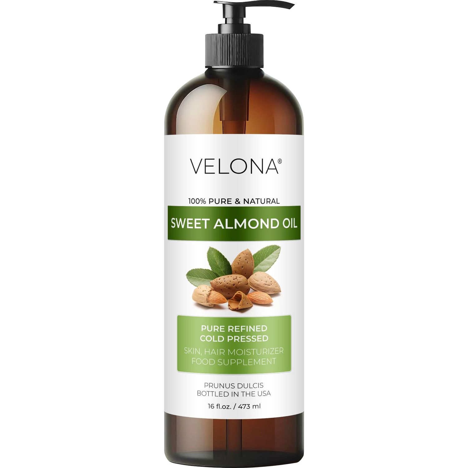 velona Sweet Almond Oil - 16 oz | 100% Pure and Natural Carrier Oil | Refined, Cold Pressed | Skin, Hair, Body &amp; Face Moisturizing | Use Today - Enjoy Results
