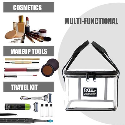 Rough Enough Clear Makeup Bag Travel Toiletry Bag Cosmetic Organizer Case with Zipper Portable Handle for Skin Care Travel Essentials Storage Leakproof Black
