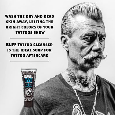 REUZEL Buff Exfoliating Wash, Gentle Tattoo Cleanser Scrub, Brightens, Smooths, Reveals Definition and Color, Non-Damaging, Vegan Formula, 3.38 oz