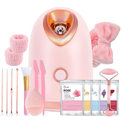 Pjordo Facial Steamer Spa Kit with 17 Skin Care Tools, Nano Ionic Face Steamer for Deep Cleaning Unclogs Pores, Warm Mist Humidifier Steamer for Face Home Sauna SPA, Self Care Gifts for Women