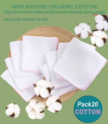 Yaosan Pack 20 Eco Friendly Muslin Face Cloths Soft Cotton Reusable Facial Cleansing Cloths Remover Face Muslin Pack (Pink Edge)